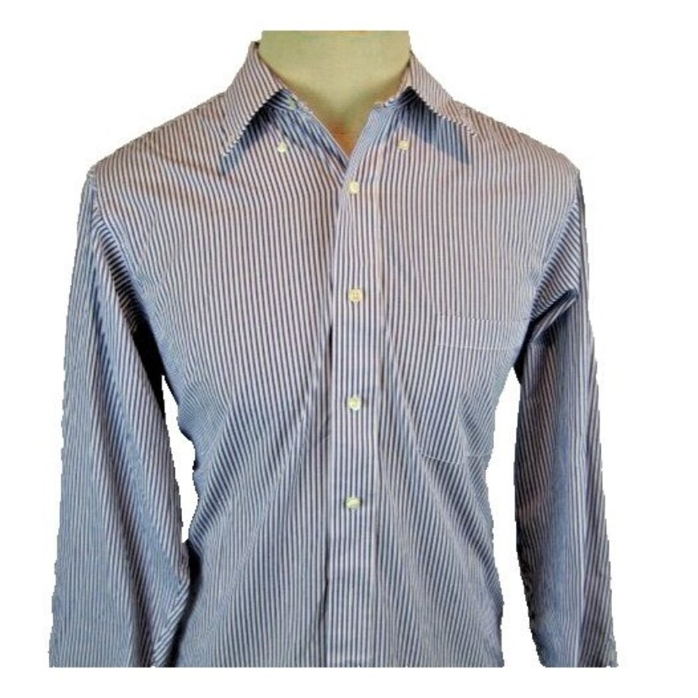 Mens Izod Blue Striped Cotton Blend LS Dress Shirt sz 16x34/35